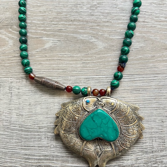 Vintage Afghan Turkmen Malachite Necklace - Picture 2 of 6